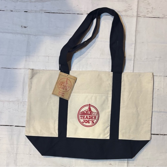Trader Joe'S Handbags - Viral Trader Joes Tote Bag Blue Canvas Large 20” x 15” New